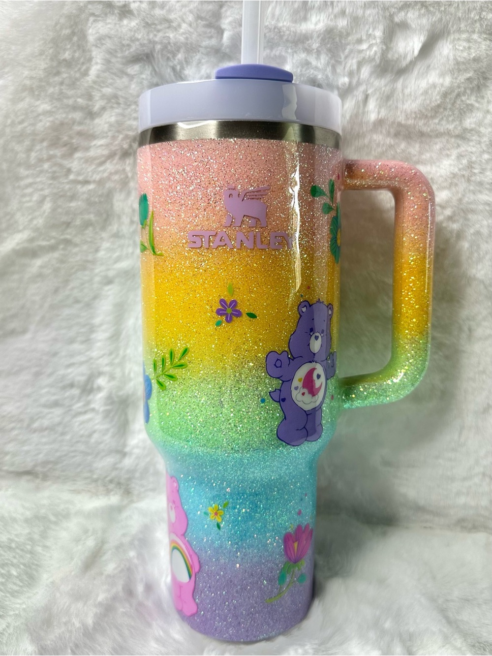 Pastel Rainbow Care Bear Custom Stanley Tumbler 40oz
